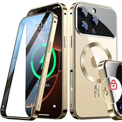 Rosycover【新次元の一体型レンズ・メカニカルロック】iPhone 16 Pro Max 用の ケース Magsafe対応[360°全面保護・両面強化ガラス][本体の色・CD Magsafeリング]マグセーフ ワイヤレス充電対応 ストラップホール付き 0