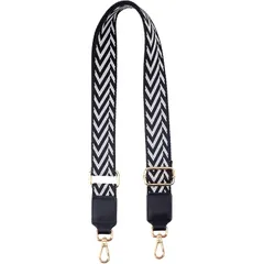 金色のクラスプ ブラック/ホワイト バッグベルト 単品 気分転換に ショルダーバッグ用 補修 交換ベルト 調節可能 ストライプ コットン 85cm 持ち手 かばん ショルダーストラップ [SUPERFINDINGS]