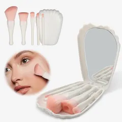 メイクブラシ 鏡附 メイクブラシセット かわいい 化粧筆 化粧ブラシセット 化粧筆セット メイクアップツール 収納型 化粧ブラシ 化粧筆携帯用 トラベルサイズ メイクブラシセット 高級繊維毛 初心者用メイク道具 人気 防塵 日常の化粧 旅行 貝殻収納ケース 1