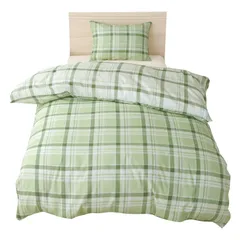 新品 メリーナイト 掛布団カバー 濃淡チェック柄 グリーン シングルロング 約150×210cm リバーシブル仕様 両面使える 内側スナップボタン8カ所付き 着脱簡単 綿混素材 速乾 シワになりにくい 洗える 衛生 清潔 オールシーズン MN12155-53