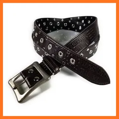 【新品】 [シーランド] ロング スタッズ ベルト 英字柄 ウエスト130cmまで：幅40mm 【ブラウン】 日本製 0