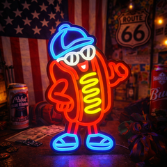 【アメリカンヴィンテージ】ホットドッグキャラクター LEDネオンライト／ダイナー雑貨  アメリカ雑貨　ガレージ