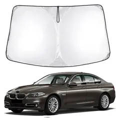 BMW 5シリーズ F10 F11 F07 専用 サンシェード フロント 2009～2016 車 サンシェード フロントガラス用 UVカット 日よけ 高密度生地 車中泊 遮光 断熱 取付簡単 折り畳み式 アクセサリー カスタム 内装パーツ (シルバー, B 1
