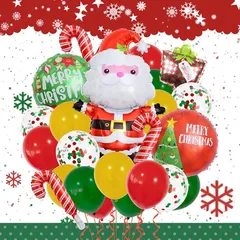 クリスマス バルーンセット merry christmas メリークリスマス 飾り 赤と緑と黄色 サンタクロースの特大風船 リボン クリスマスキャンディ 豪華セット サンタ アルミバルーン お祝い パーティー 飾り付け 写真?影 店舗飾り 1