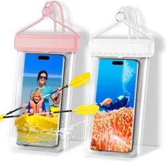 スマホ 防水ケース 【新登場 & 2枚セット】 IPX8完全防水 指紋認証/Face ID認証対応 高透過率 水中撮影 防水 ケース お風呂 山登り 海水浴 釣り 水泳など適用 タッチ快適 iPhone/Android 7.2インチ以下全機種対応 (ホワイ 0