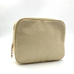 ■極美品■BVLGARI ブルガリ　ロゴ総柄　ノベルティコスメポーチ　ベージュ　ゴールド金具　ロゴボタン　レディース　ラグジュアリー　高級　ハイブランド
