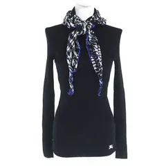 未使用品△BURBERRY バーバリー 24SS 8081169 ロゴ刺繍 デザインネック 長袖 リブ ニット セーター スカーフ付き ブラック S 正規品 イタリア製 レディース