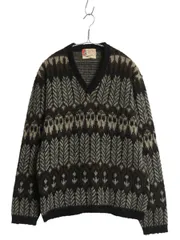 【お得なクーポン配布中!】 60s 70s ★ REVERE 総柄 アクリル ニット セーター メンズ M 古着 ヴィンテージ Vネック プルオーバー 毛足 グランジ 重ね着 マルチカラー