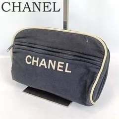 CHANEL シャネル ロゴ キャンバス ポーチ メイクポーチ マルチケース 小物入れ レディース ブラック×ホワイト 黒×白