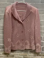 【D1-44】◇ VINVERT Freeサイズ アンサンブル トップス&ジャケット 肩パッド付き ピンク色 花柄