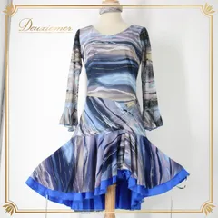 社交ダンス 衣装 スタンダード ラテン ワンピース パーティドレス U:NA ユーナ ブルー系 グレイ系 水色 青 ホワイト系 白 ゴールド系 長袖 タ舞台衣装 柄ドレス 複数色 おしゃれ かわいい ステージ衣装 エレガント 女性用 ファッション ドレスアップ