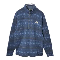 THE NORTH FACE ノースフェイス ハーフジップ フリースジャケット アウトドア 総柄 ネイビー(メンズ L)中古 古着 X0653