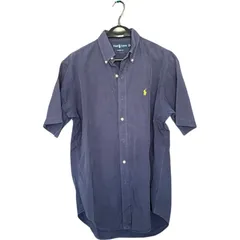Z1707【訳あり】 RALPH LAURENラルフローレン クラシックフィット 半袖シャツ ネイビー 濃紺 紺色  メンズM