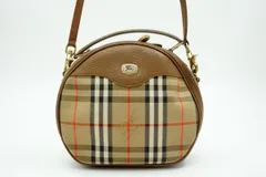 バーバリー ヴィンテージ 2way ショルダー ハンドバッグ ノバチェック ワンハンドル 丸型 キャンバス レザー 茶 ブラウン Burberrys 4988h