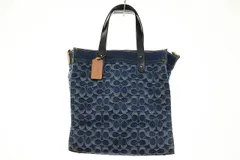 コーチ COACH フィールド トート シグネチャー デニム CA108 ショルダー バッグ 総柄 ブルー 【ブランド古着ベクトル】【中古】☆AA★●▲■251106