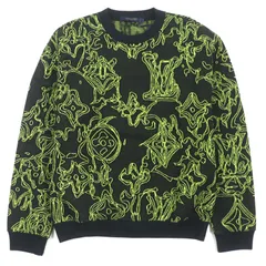 未使用品▼LOUIS VUITTON ルイヴィトン 23AW ウェイビーモノグラム コットン100% クルーネック ジャガードニット セーター ブラック ライム L イタリア製 正規品 メンズ