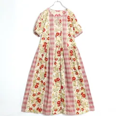 ピンクハウス★パッチワーク♪ワンピース オリチェ×花柄♪ベージュ系 前開き はしごレース♪z17019