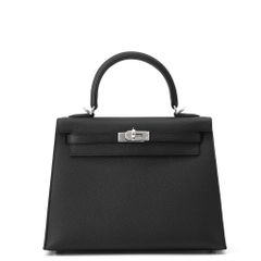 エルメス ハンドバッグ ケリー25 外縫い ブラック/シルバー金具 エプソン K刻印 2wayショルダー 黒