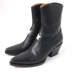 美品☆Christian Dior クリスチャンディオール スター サイドZIP レザー ショートブーツ アンクルブーツ ブラック 36 イタリア製 レディース