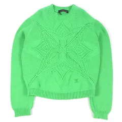 未使用品□LOUIS VUITTON ルイヴィトン 23AW LVロゴ金具 ハンドニットモノグラム コットン クルーネック セーター グリーン L イタリア製 正規品 メンズ