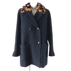 美品★LEONARD FASHION レオナール ファッション 0368392 襟ミンク ロゴボタン付 ダブルブレスト アンゴラコート ブラック 13 日本製 正規品 レディース