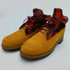 Timberland ティンバーランド ワークブーツ イエローブーツ チェック メンズ 24cm 赤 黒 からし色 E-15-8