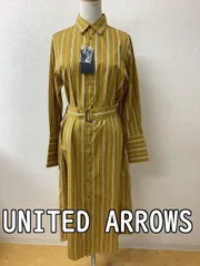 ユナイテッドアローズ (UNITED ARROWS) B&Y タグ付き未使用 定価1600円 からし色ストライプワンピース ベルト付き サイズフリー