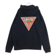 GUESS (ゲス) 両面アニマルパターンロゴ スウェット フーデット プルオーバーパーカー ブラック MI4K8608AT