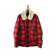 ABERCROMBIE & FITCH アバクロ ムートン襟 ハンティングジャケット 1892 collection 赤×黒のチェック柄 S 170/92A （w-4521220）