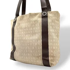 ブルガリ BVLGARI トートバッグ ハンドバッグ 肩掛け ロゴマニア ベージュ ブラウン 茶色 キャンバス レザー A40収納可 S80