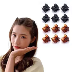 【人気商品】シンプルなヘアアクセサリー バンスクリップ (ブラウン+黒A) 前髪クリップ 12個セット ヘアクリップセット ミニ