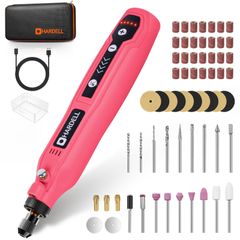 【特価商品】電動 軽作業に適した ルーターツール USB充電式ミニ工具セット 無線研磨/ポリッシュ/穴あけ/切断/除錆/彫刻/DIY/ネイルスタジオ 18000RPM高速回転 照明付き充電式ルーター 61PCS 5段変速 日本語取扱い説明書（ピンク） HARD