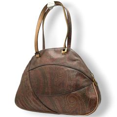 極 美品 エトロ ETRO ハンドバッグ トートバッグ ペイズリー PVC レザー 本革 ブラウン 茶色 マルチカラー ワンショルダー 肩掛け可 自立可 レディース カバン 鞄 ビンテージ クラシック レトロ エレガント 総柄 ロゴ イタリア製 G
