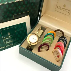 良品 GUCCI グッチ チェンジベゼル 白文字盤 レディース アナログ 2針 腕時計 ウォッチ クオーツ ゴールド 稼働品 r486