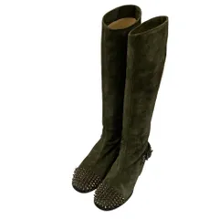 美品 Christian Louboutin クリスチャンルブタン スタッズ ロングブーツ サイズ36 約23cm カーキ レディース 古着 中古 USED