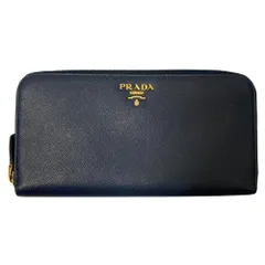 良品 PRADA プラダ サフィアーノレザー ラウンドファスナー長財布 ウォレット ブルー レディース 古着 中古 USED