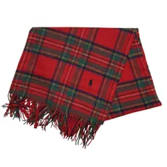 良品 RALPH LAUREN ラルフローレン ウールチェックマフラー レッド レディース 古着 中古 USED