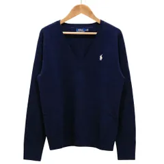 良品 POLO RALPH LAUREN ポロラルフローレン メリノウール Vネックニットセーター LG ネイビー レディース 古着 中古 USED