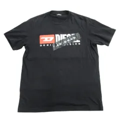美品 DIESEL ディーゼル ロゴ Tシャツ カットソー クルーネック プリント 半袖 M 黒 ブラック メンズ 古着 中古 USED