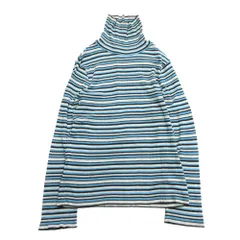 美品 23区 オンワード樫山 ボーダー リブ ニット セーター カットソー タートルネック 長袖 46 大きいサイズ ブルー系 レディース 古着 中古 USED