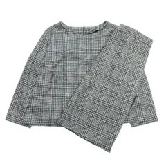 美品 23区 オンワード樫山 ウール チェック柄 セットアップ カットソー 台形 スカート 長袖 ひざ丈 46 大きいサイズ ブラック系 レディース 古着 中古 USED