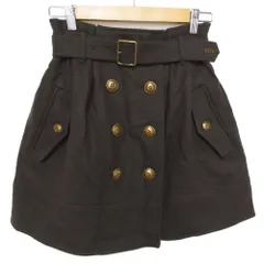 美品 BURBERRY BLUE LABEL バーバリーブルーレーベル ウール ベルテッド フレア ミニスカート サイズ36 ブラウン レディース 古着 中古 USED