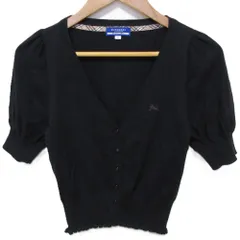 美品 BURBERRY BLUE LABEL バーバリーブルーレーベル クロップド 半袖 ニットカーディガン 38 ブラック レディース 古着 中古 USED