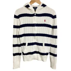 美品 POLO RALPH LAUREN ポロラルフローレン ケーブルニット パーカー キッズサイズ XL(16) ホワイト ネイビー キッズ 古着 中古 USED