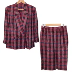 美品 Burberrys バーバリーズ チェック柄 ダブルジャケット スカート セットアップ 大きいサイズ13BR レッド レディース 古着 中古 USED