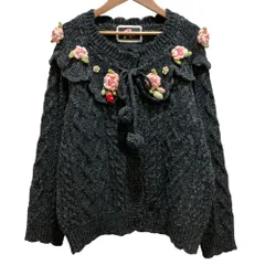 美品 PINK HOUSE ピンクハウス Berry Roseモチーフ付きヨーク編みニットカーディガン A2133KCD434 ブラック レディース 古着 中古 USED