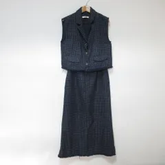 美品 SNIDEL スナイデル ツイード ベスト スカート セットアップ F ネイビー レディース 古着 中古 USED