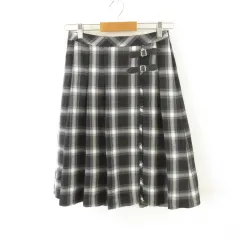 インディヴィ INDIVI スカート ひざ丈 チェック プリーツ 黒 38 *T392