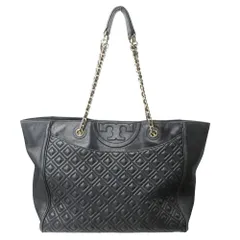TORY BURCH トリーバーチ レザー キルティング トート バッグ 鞄 フレミングチェーン ショルダー 金具 ロゴ 黒 ブラック レディース 古着 中古 USED