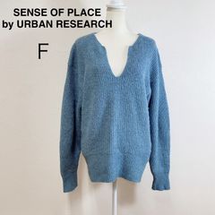 SENSE OF PLACE by URBAN RESEARCH 딱충이슬리브 V 넥 스웨터 블루 깊은 V 넥 로우 게이지 스웨터 니트 스웨터 F